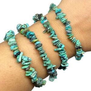 Natural Turquoise Bracelet Beaded Gemstone Chip Chips Stone Stretch Style Boho